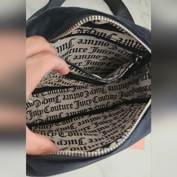 Juicy Couture Black "Let It Shine" Velvet Rhinestone Encrusted Crossbody Bag - Picture 11 of 17